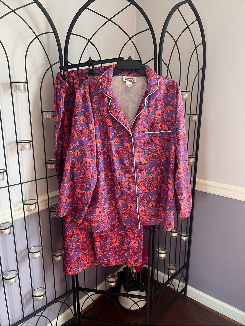 Anthony Richards Purple and Pink Floral Button-Up Pajama Set